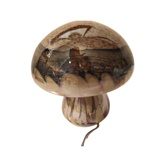 Iridescent Glass Mushroom Night Light, USB Cord, Brown Gold, Swirl, Whimsical - Picture 9 of 10